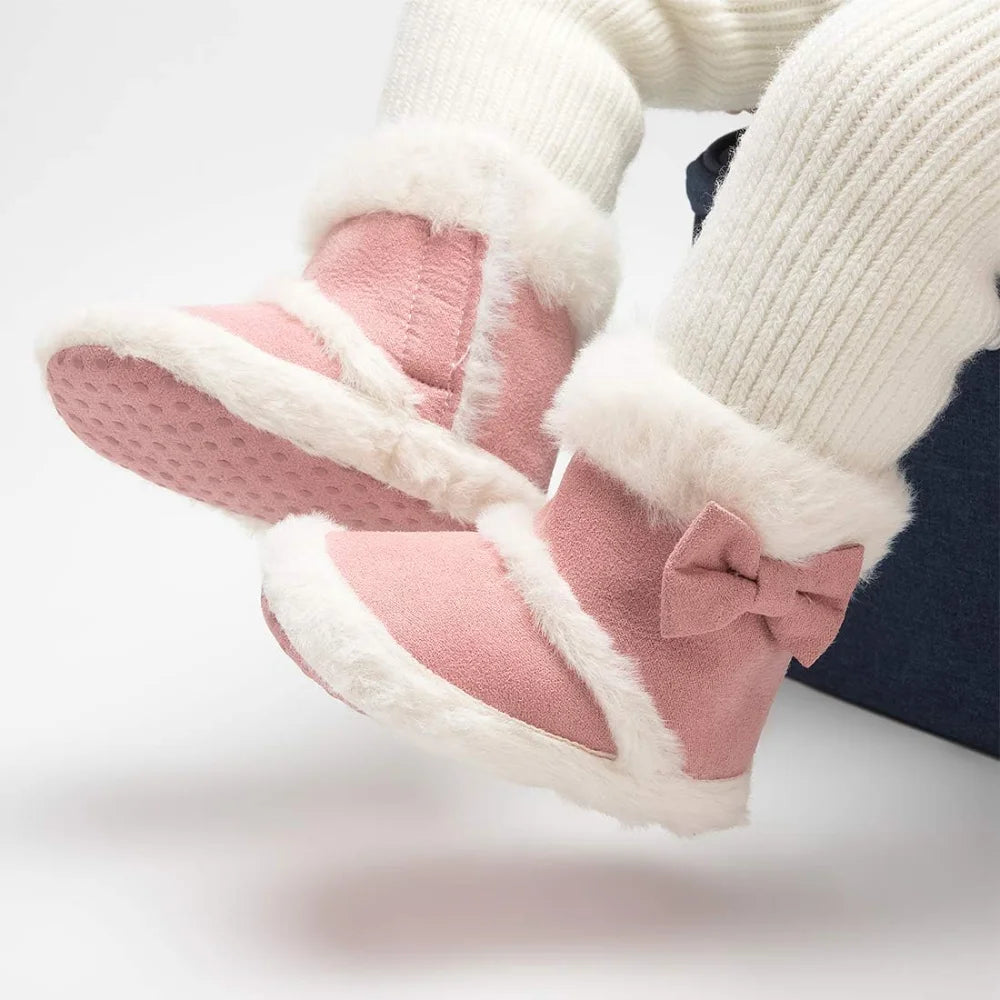 Infant Warm Fur Lining Soft Boots, Baby Winter Ankle Non-Slip Rubber Texture Sole, Winter Snow Crib Shoes for Toddler Girls
