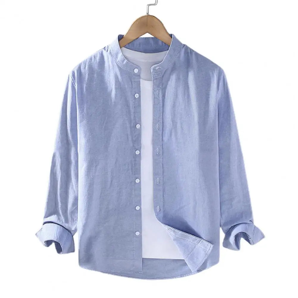 Men Shirt Men's Stand Collar Cardigan Shirt Solid Color Single-breasted Long Sleeves Soft Casual Coat for Fall Plus Size Mid