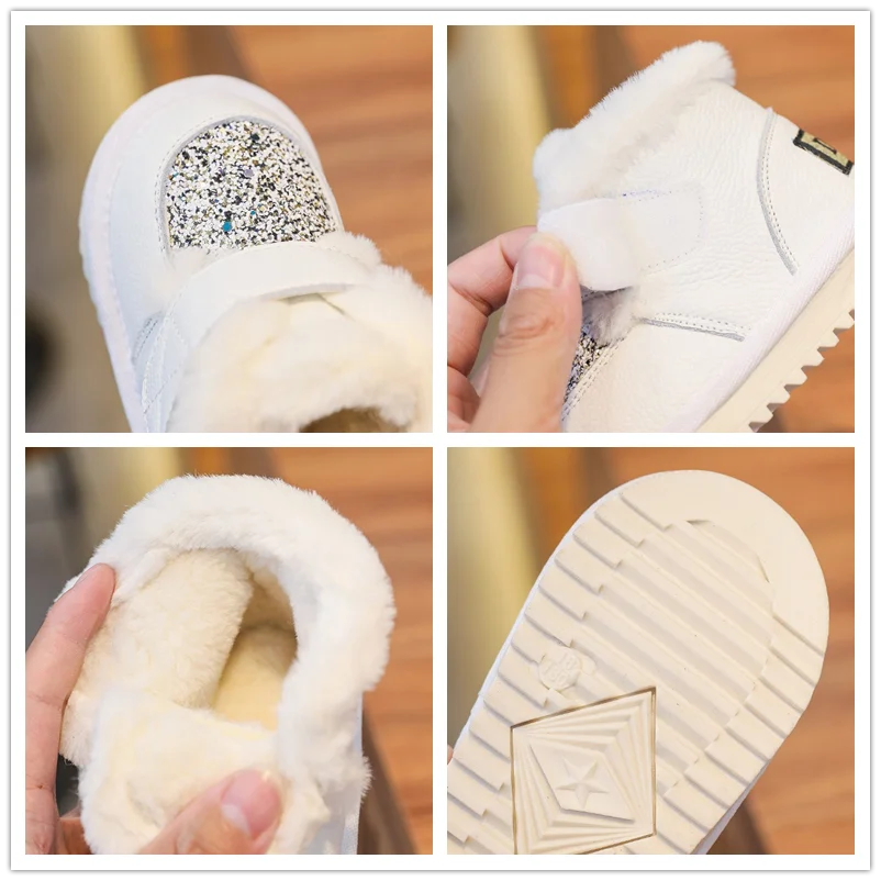 Children Winter Shoes for Baby Girls Snow Boots Infant Toddler Shoes Genuine Leather Soft-soled Anti slip Kids Plush Boots