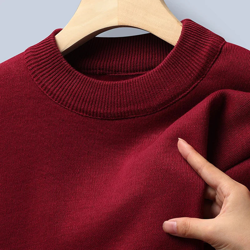 Winter New Men's Knitted Sweater with A Half High Collar Solid Color Plush and Warm Knitted Lining Top Casual and Versatile Top