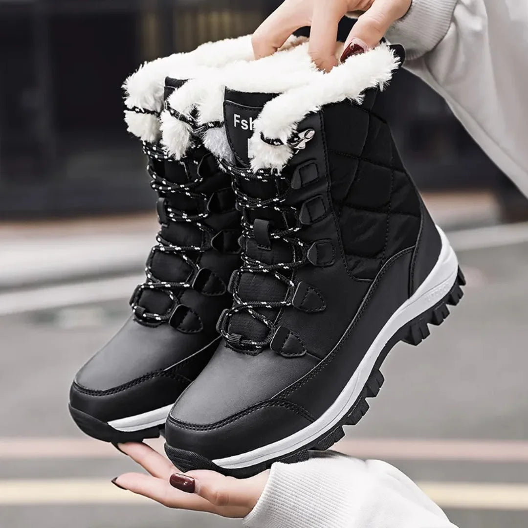 Women's new winter snow boots, with a warm midsole and thick fleece, suitable for skiing cotton shoes in large sizes