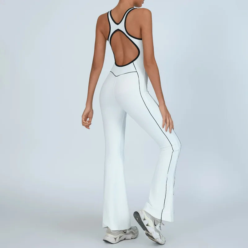 Women Jumpsuits Flare Pants Yoga Sets Workout Clothing Bodysuit with Pad Activewear