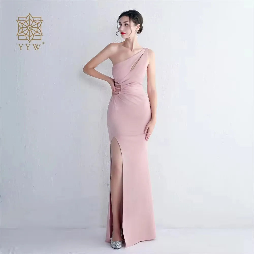Chic And Elegant Woman Dress Single Shoulder Long Evening Dress Side Slit Hollow Party Dresses For Weddings Bridesmaids 2023