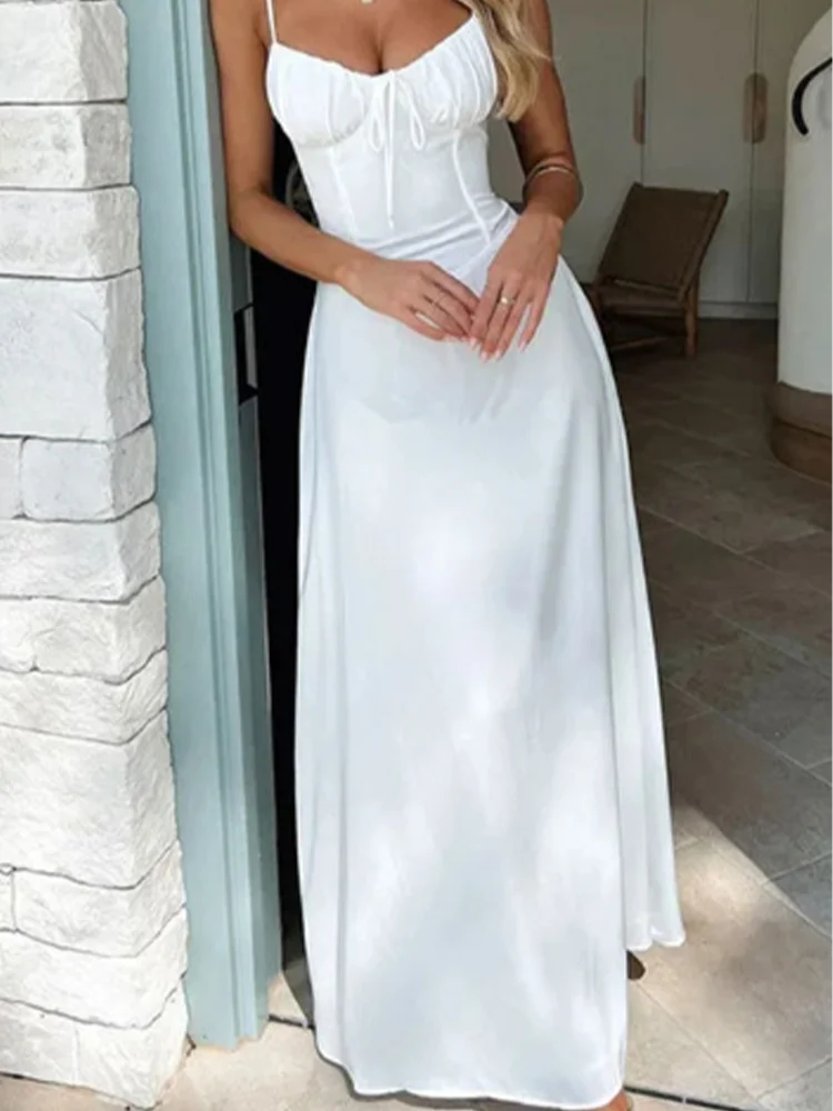 V-neck Sleeveless Camisole Solid Color Lace Up Women's Dress Fashionable Street Vacation Elegant Style Summer Dresses