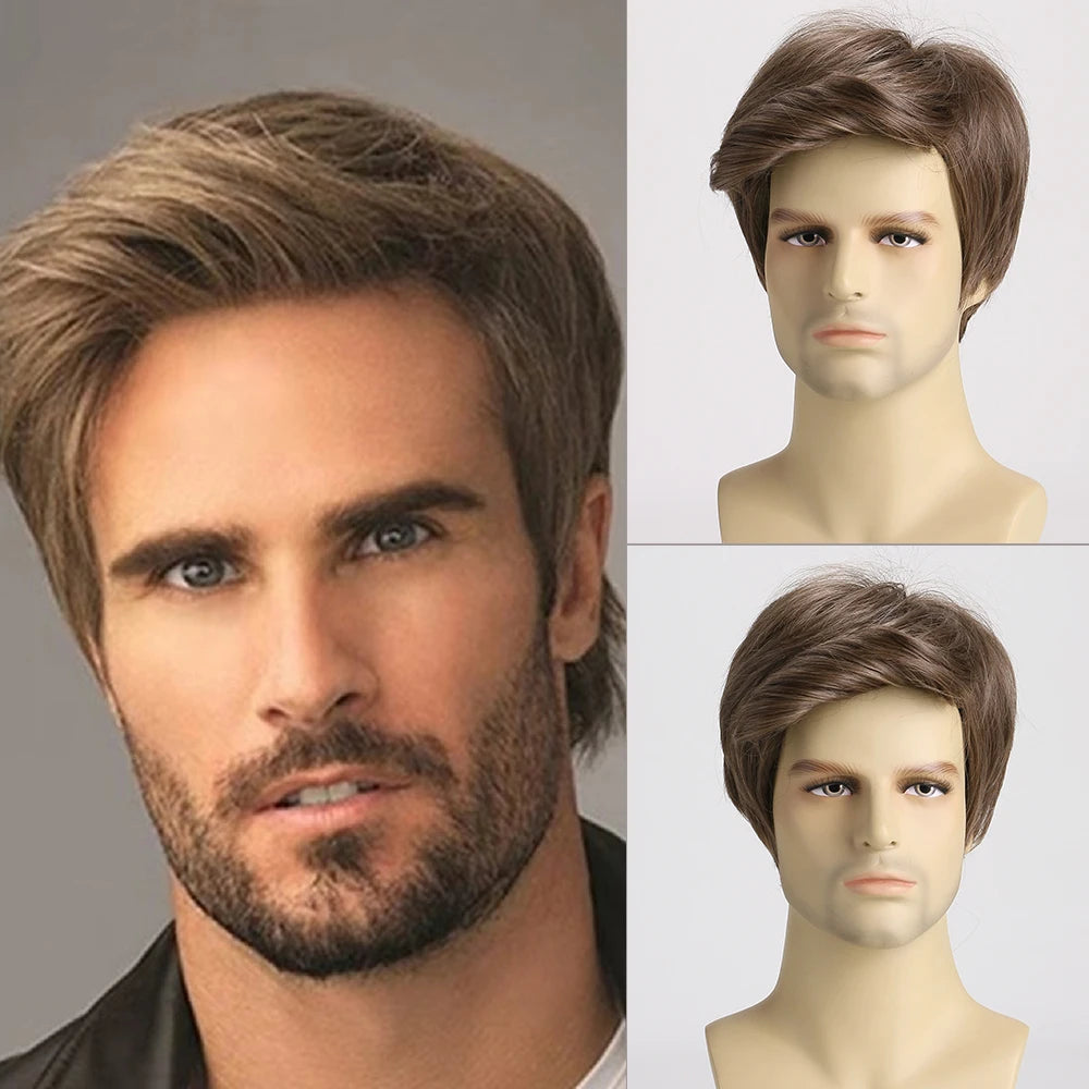 Short Natural Curly Hair For Male Young Men Heat Resistant Fiber Synthetic Wigs