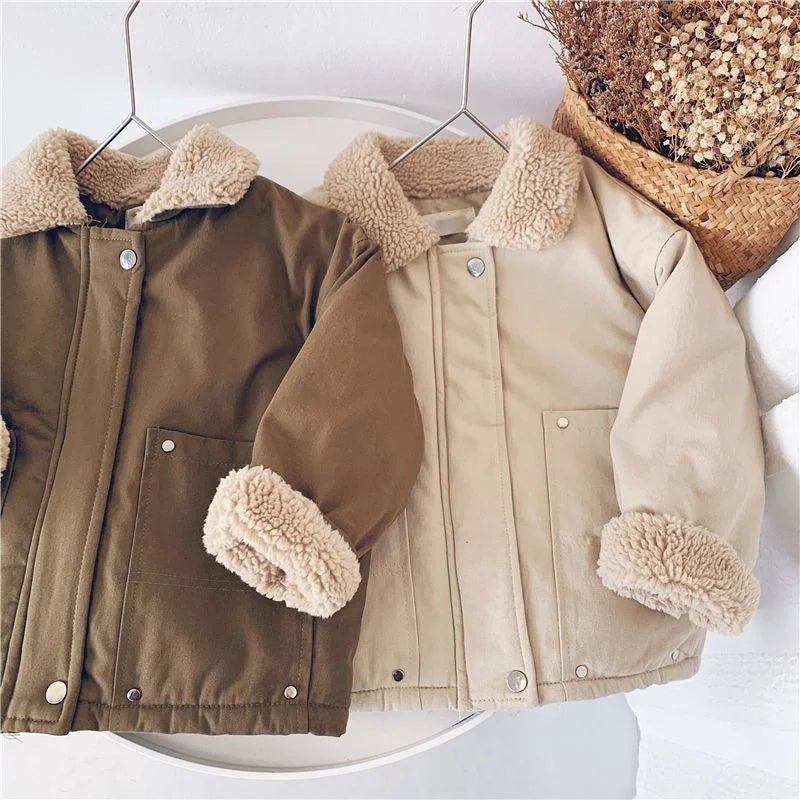 Boys Girls Warm Winter Coats Children Casual Padded Jacket Kids Solid Colour Fashion Outerwear Toddler Turndown Collar Clothing