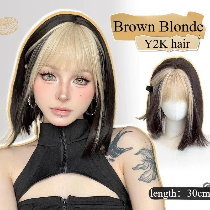 Wig Female Short Hair Natural Age Reduction Hair Tail Flanged Air Bangs Short Cosplay Wigs Synthetic Heat-resistant Fiber Wigs