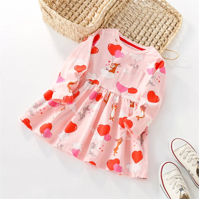 Jumping Meters 2-7T Long Sleeve Princess Girls Dresses Hearts Children's Clothes Party Fashion Kids Frocks