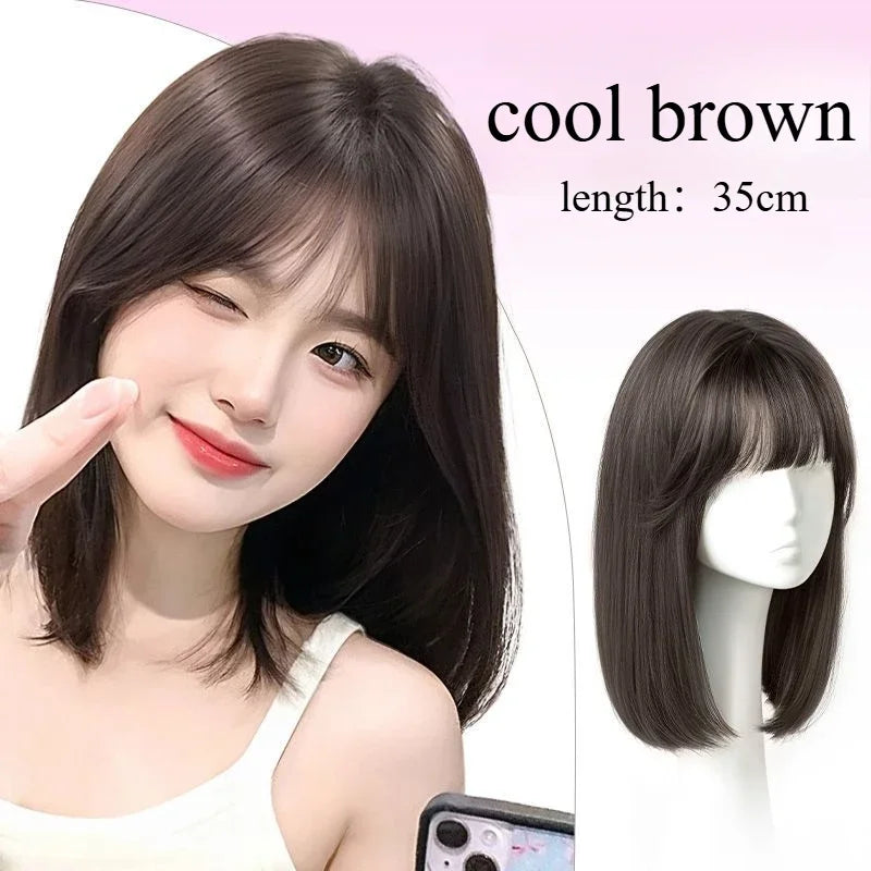Wig Female Short Hair Natural Age Reduction Hair Tail Flanged Air Bangs Short Cosplay Wigs Synthetic Heat-resistant Fiber Wigs