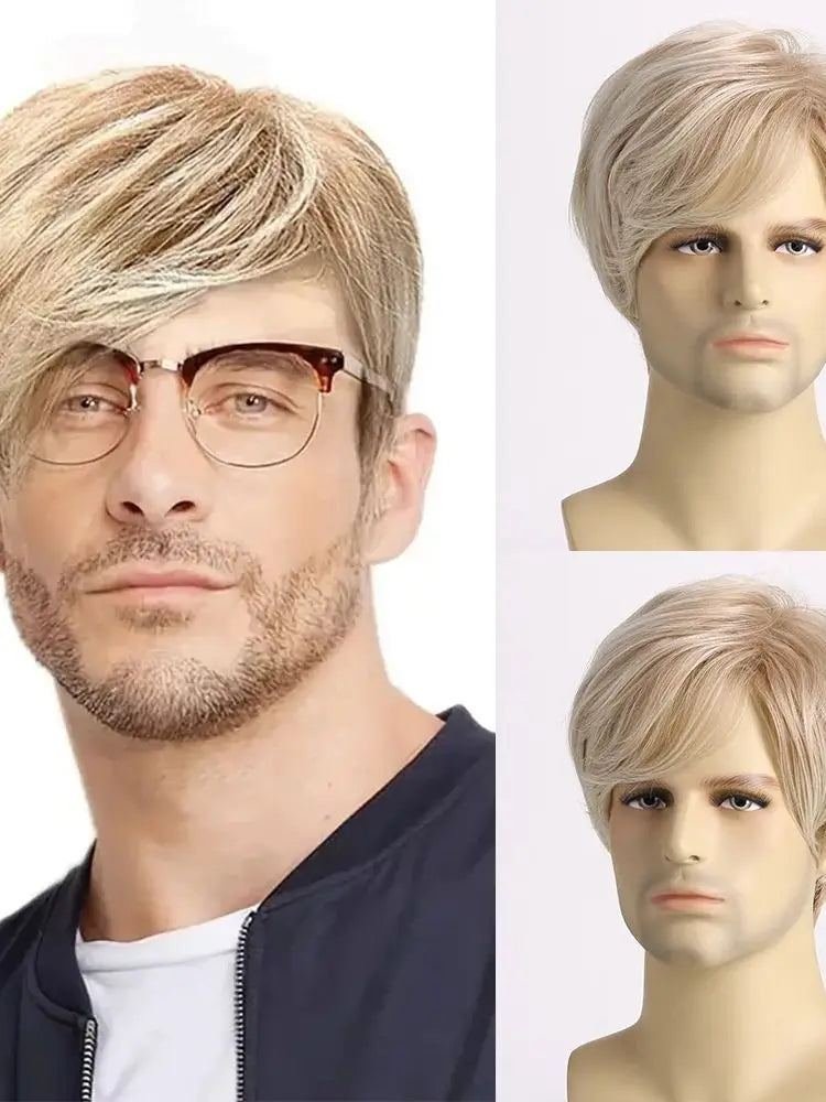 Synthetic Short Curly Wig for Men Blonde Wave Wigs Heat Resistant Fiber For Halloween Party Daily Cosplay Concert