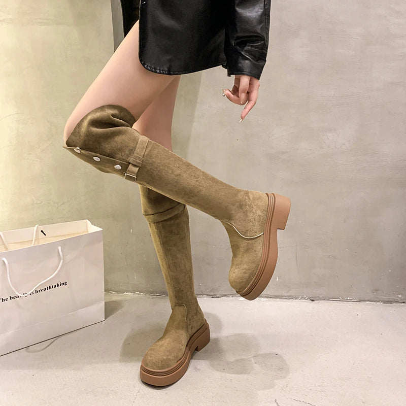 Winter Modern Platform Women's Over The Knee Boots Fashion Thick Heels Long Bootties Woman Largas Booties thigh high boots