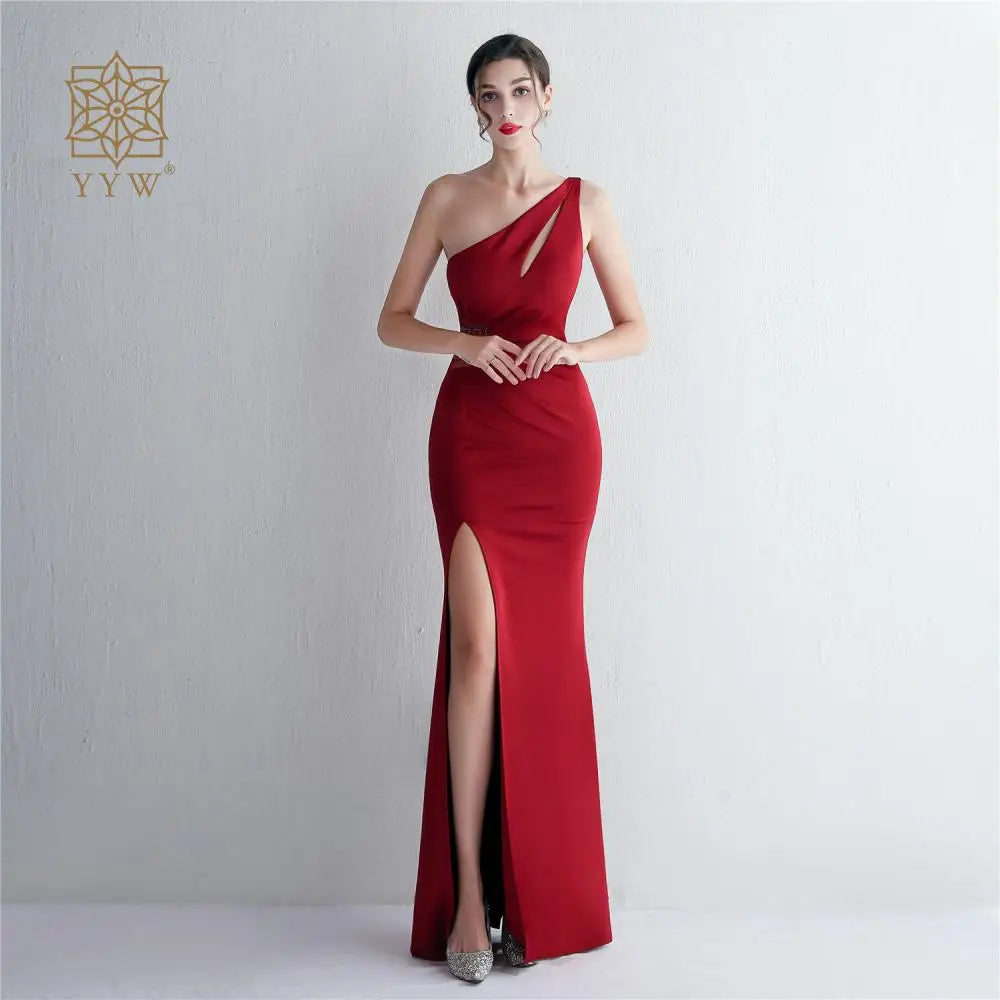 Chic And Elegant Woman Dress Single Shoulder Long Evening Dress Side Slit Hollow Party Dresses For Weddings Bridesmaids 2023