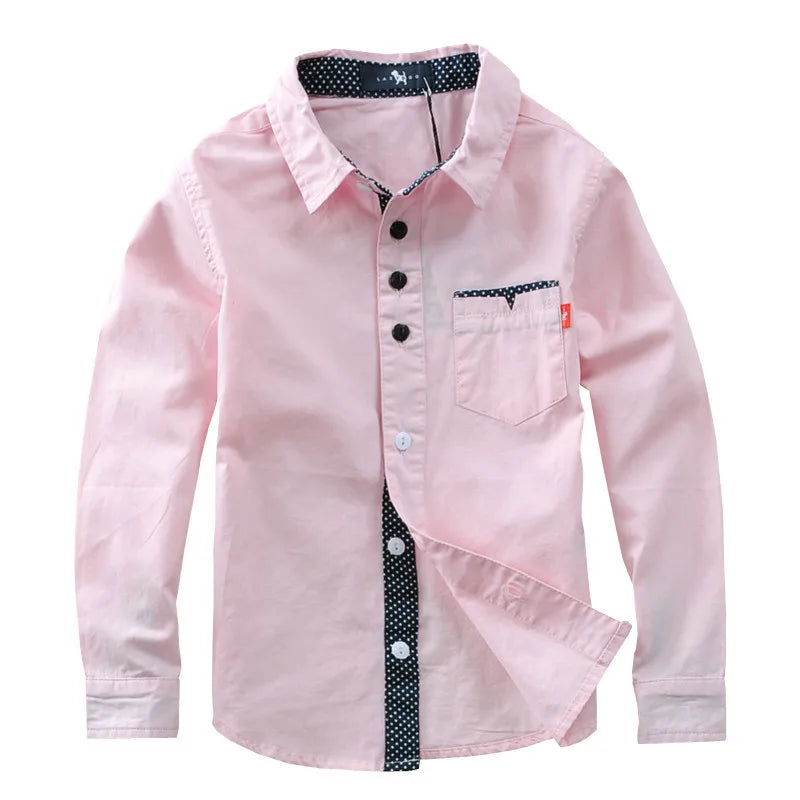 Hot Sale Children Boys Shirts Spring 2023 Fashion Solid color Kids baby Shirts children Clothing Shirt white Long sleeve 3-12Yrs