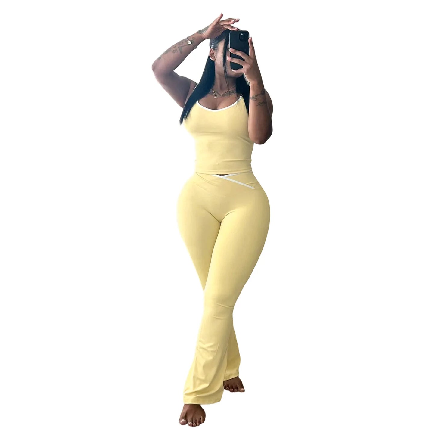 Active Wear Women 2 Piece Pants Set Sport Yoga Fitness Vest Flare Pants Outfits Summer Casual Jogging Two Piece Tracksuit