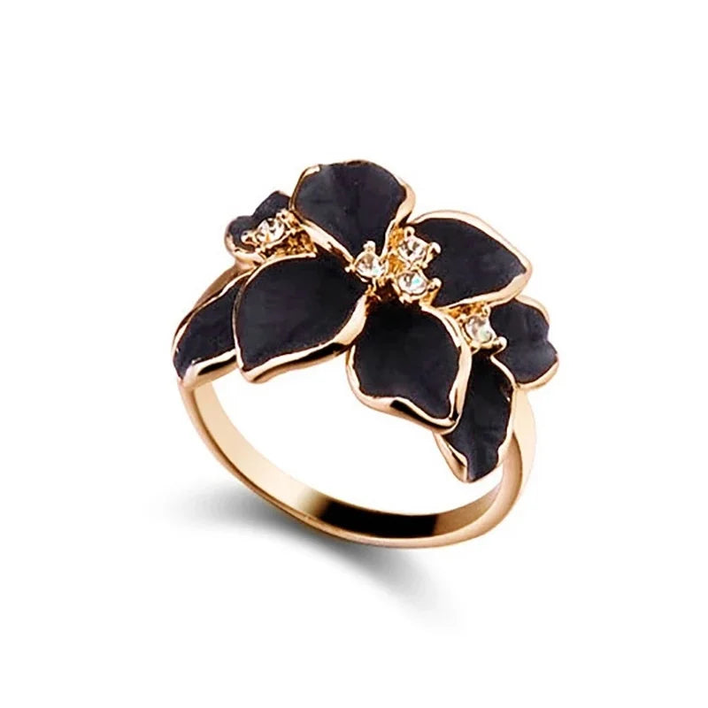 Fashion Rose Flower Enamel Jewelry Set Rose Gold Color Black Painting Bridal Jewelry Sets for Women Wedding