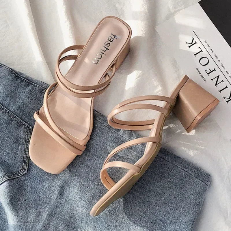 Women High Heel Sandals Summer Fashion Female Shoes Woman Square Heel Open Toe Ladies Sexy Sandalias Wedge Shoes 2025 New