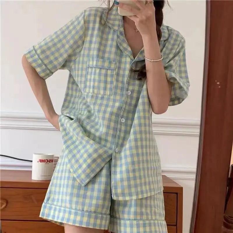 Cute Women's Summer Pajamas Set Cartoon Hello Kitty Nightgown Loose Soft Sleep Tops Short Sleeve Sweet Girls Sleepwear Clothes
