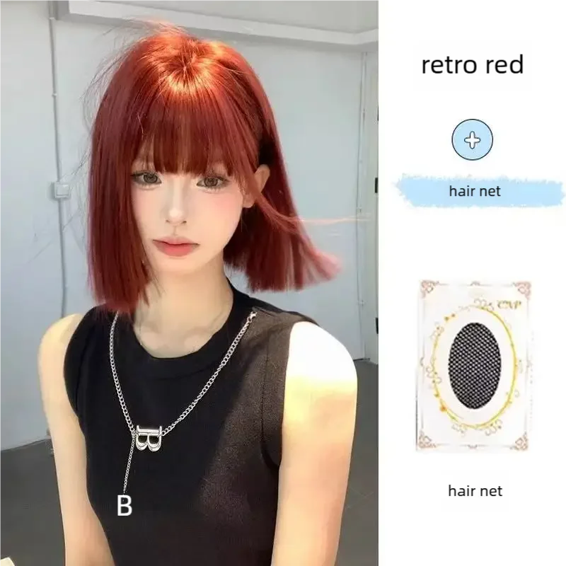 Wig Short Hair Female Internet Celebrity Short Hair Daily Lolita Natural Bangs Full Head Cover Black Red Supernatural Synthetic