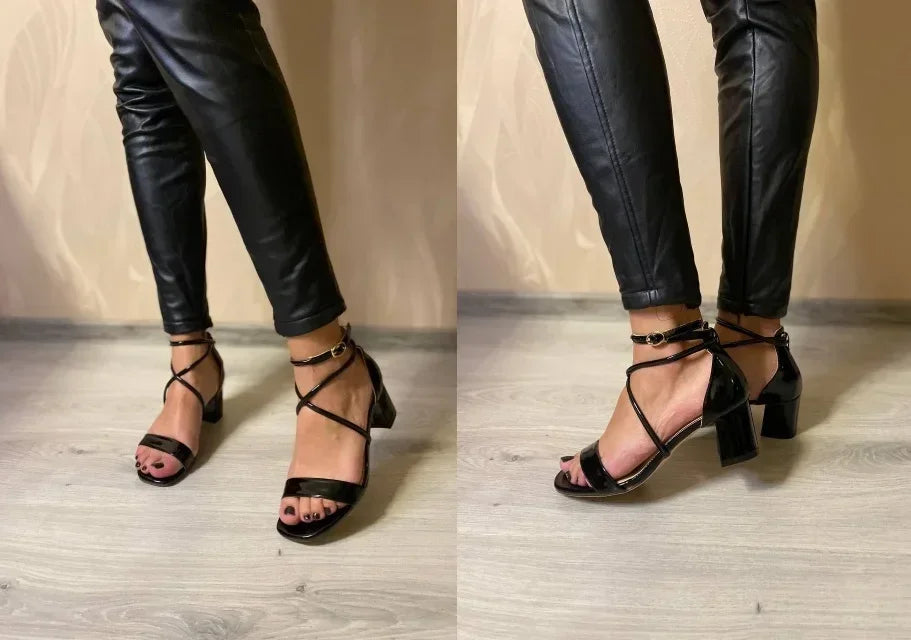 2025 Summer Women Sandals Fashion Sexy Open Toes Thick High Heels Pumps Ankle Strap Work OL Party Dress Wedding Party Shoes