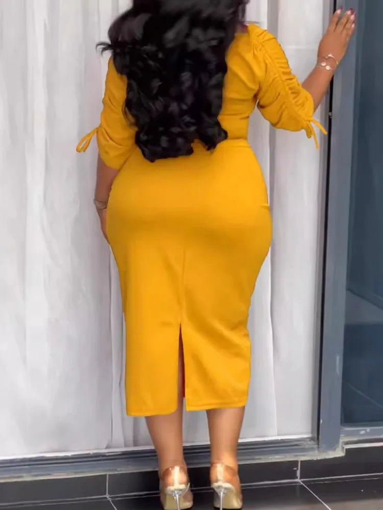 L-4XL Plus Size Clothes Dresses Women Robes Summer Autumn 3/4 Sleeve Street Style Casual 3XL 4XL Big Size Midi Dress Oversized