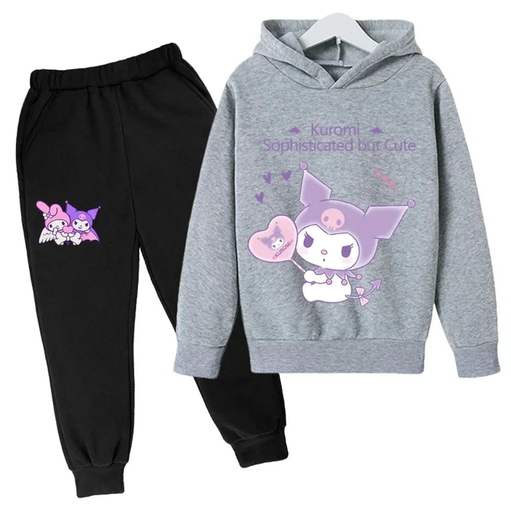 Hello Kitty Casual Funny Children's Tracksuit Boys Kuromi Kids Hoodies Long Pant 2Pcs Sets Baby Girls Kids Suits Sport Tracksuit