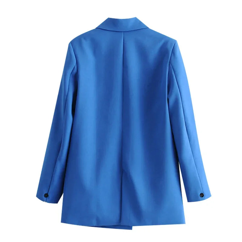 Women Black Blazer 2025 Fashion Office Wear Double Breasted Blazer Coat Vintage Long Sleeve Pockets Female Outerwear Chic Tops