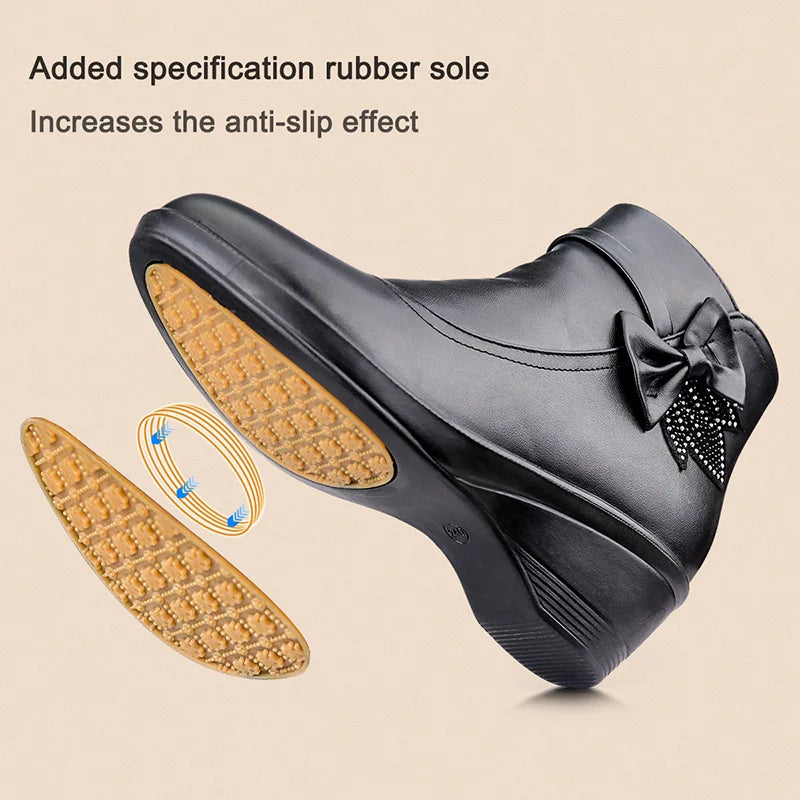 Fashion Winter Women Ankle Boots PU Leather Female Thick Plush Warm Snow Boots Mother Waterproof Non-slip Booties Luxury