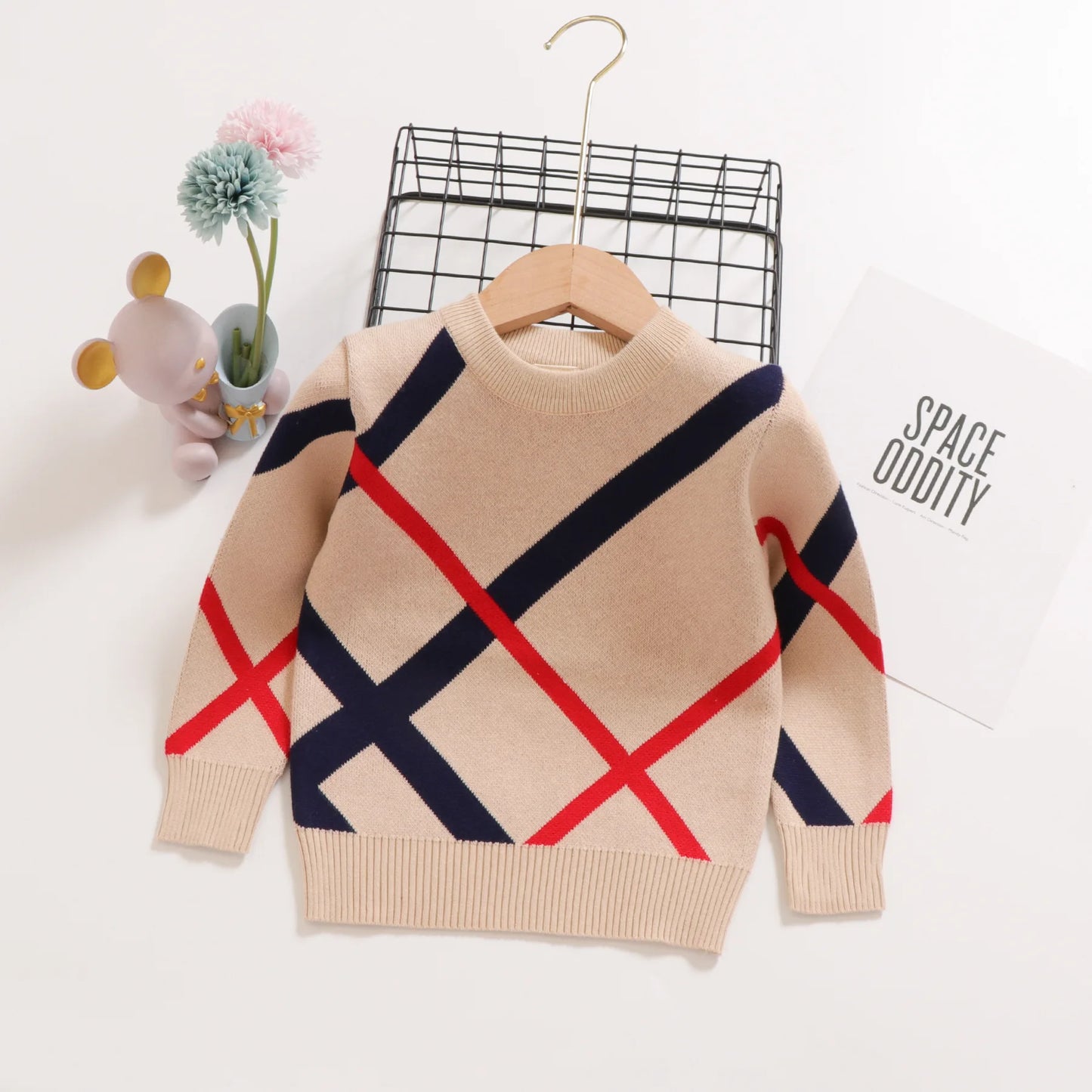 New Autumn Winter Children's Sweater Underlay T-Shirt Round Neck Double Layer Cotton Stripe Small and Medium Sweater