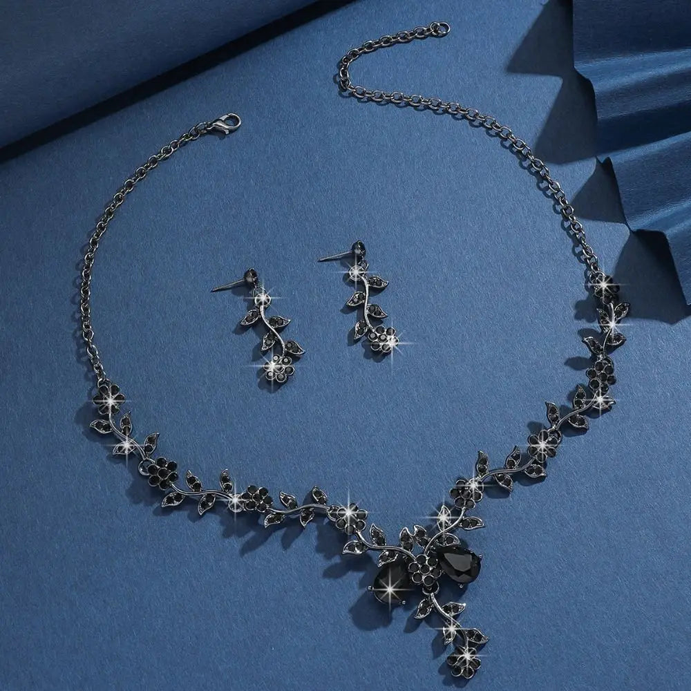 Bridal Flower Crystal Jewelry Set Shining Exquisite Earrings Luxury Rhinestone Necklace Banquet