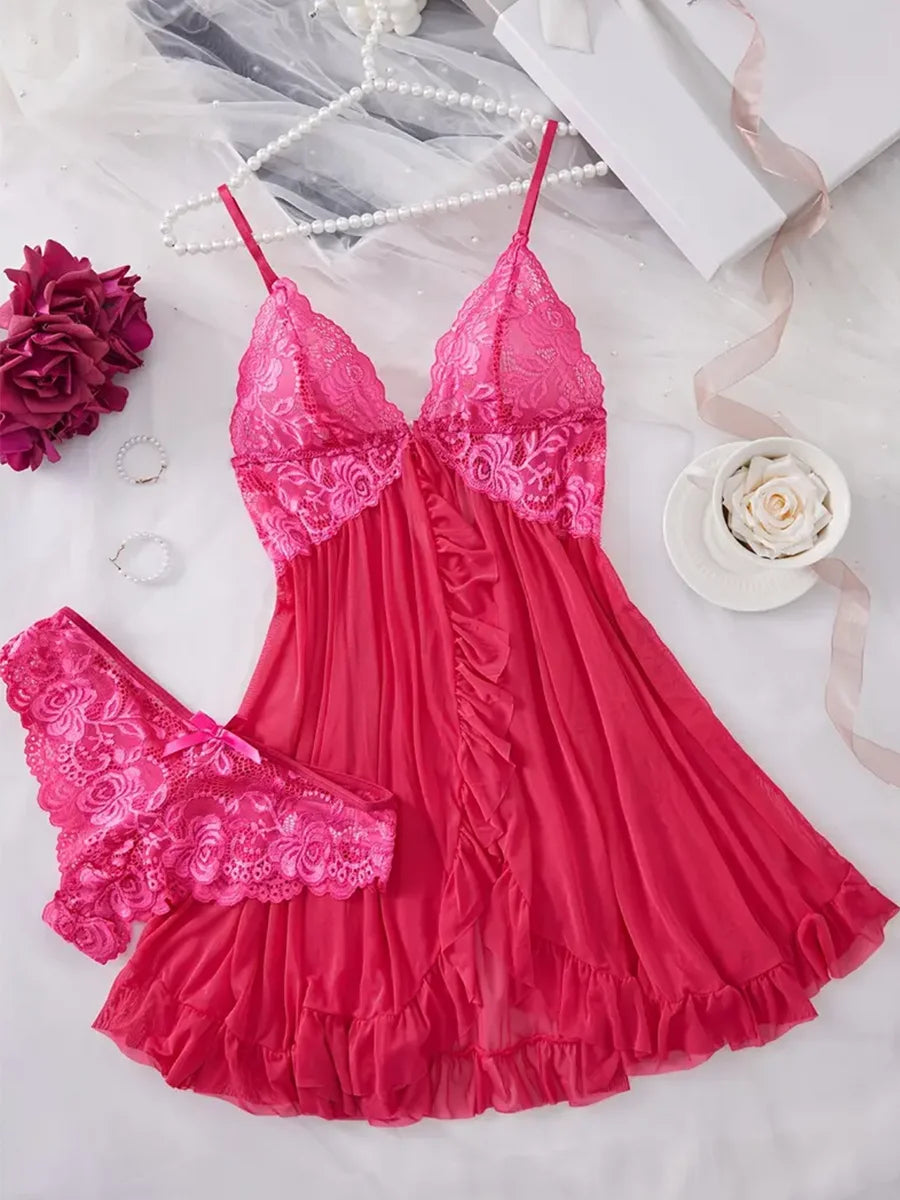 Women's Underwear Sexy Lingerie Set Erotic Bra Nightdress Sexy Lace Sleepwear Solid Slim Soft Dresses Erotic Sleepwear & Dresses