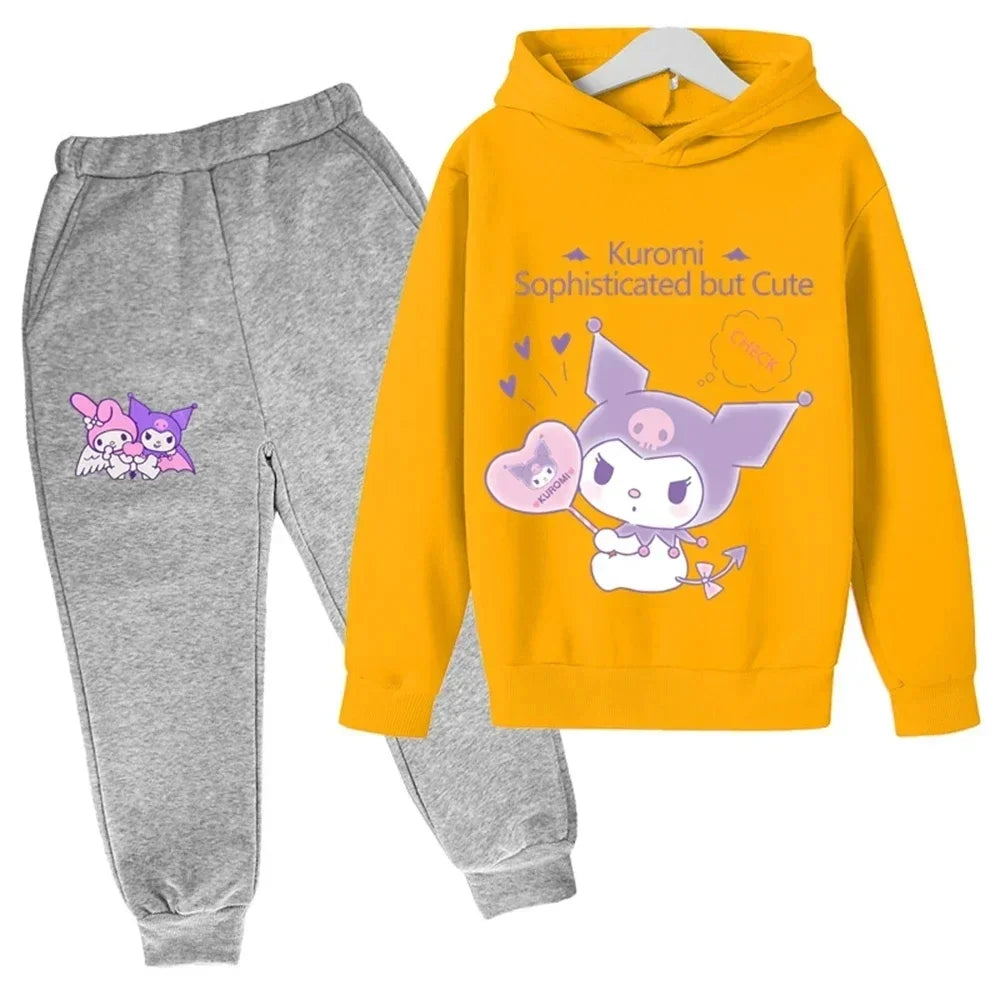Hello Kitty Casual Funny Children's Tracksuit Boys Kuromi Kids Hoodies Long Pant 2Pcs Sets Baby Girls Kids Suits Sport Tracksuit