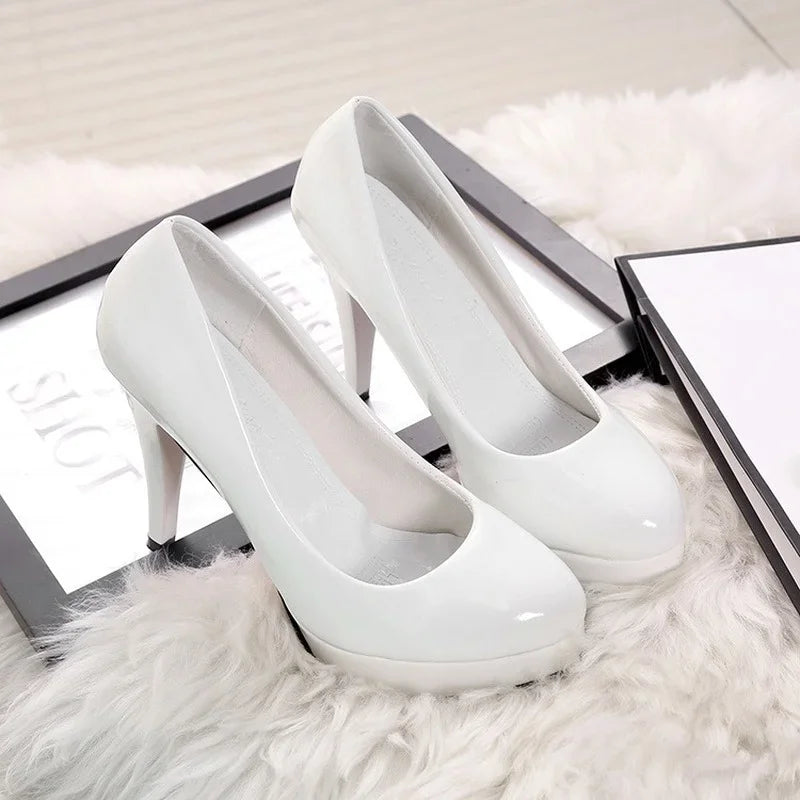 2024 Women's High-heeled Shoes Sexy Round Toe Women's Platform Heeled Shoes Patent Leather Party Dress Ladies Shoes Plus Size