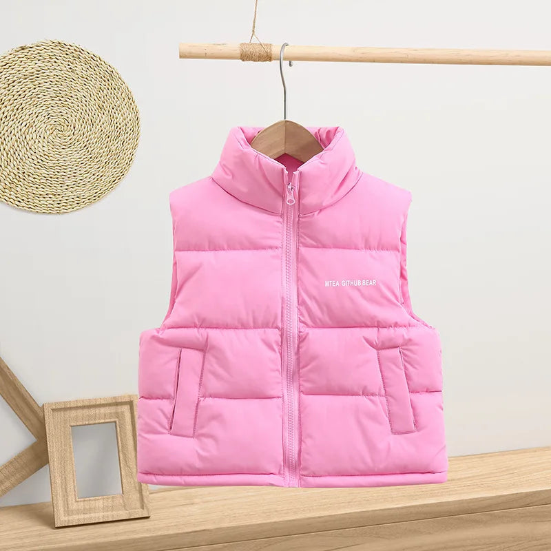 2-14 Years Winter Keep Warm Girls Vest Solid Color Thick Wastcoat For Kids Casual Children Birthday Present Down Coat