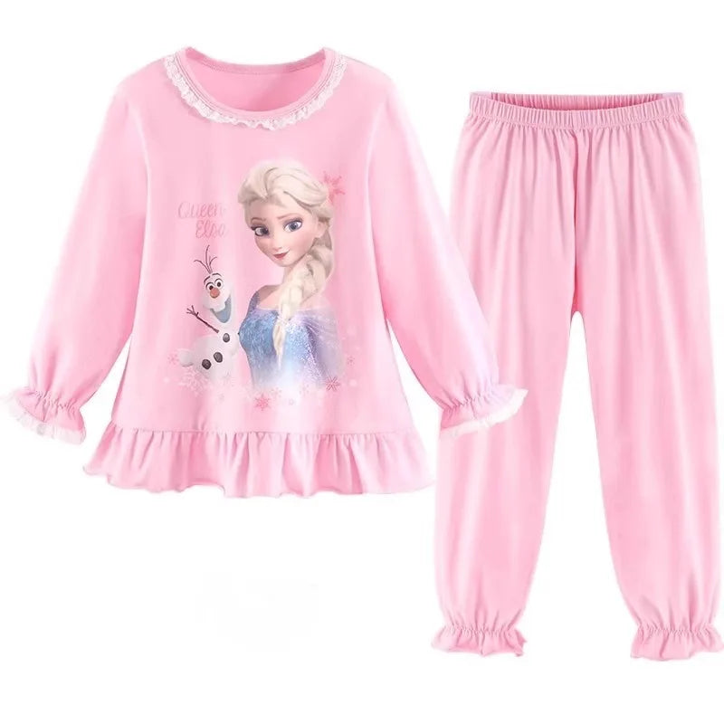 Girls' Sleepwear Set Children's Pure Cotton Autumn Outfit New Ice And Snow Elsa Cute Princess Home Outfit Children's Clothing