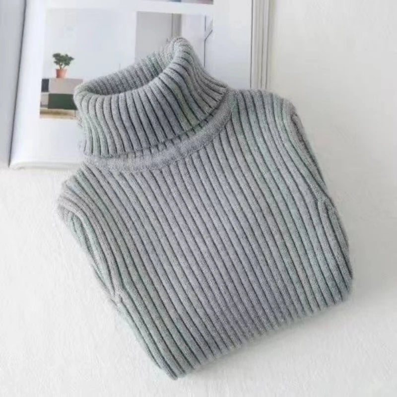 Autumn Winter Turtleneck Knitted Pullover Sweaters for Kids Girls Boys Bottom Knitwear 1-10Yrs Children's Clothes
