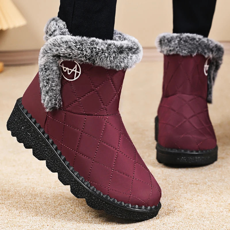 Winter Women's Waterproof Snow Boots Thick-soled Plush Cotton Boots Warm Non-slip Outdoor Mid-size Women's Cotton Shoes