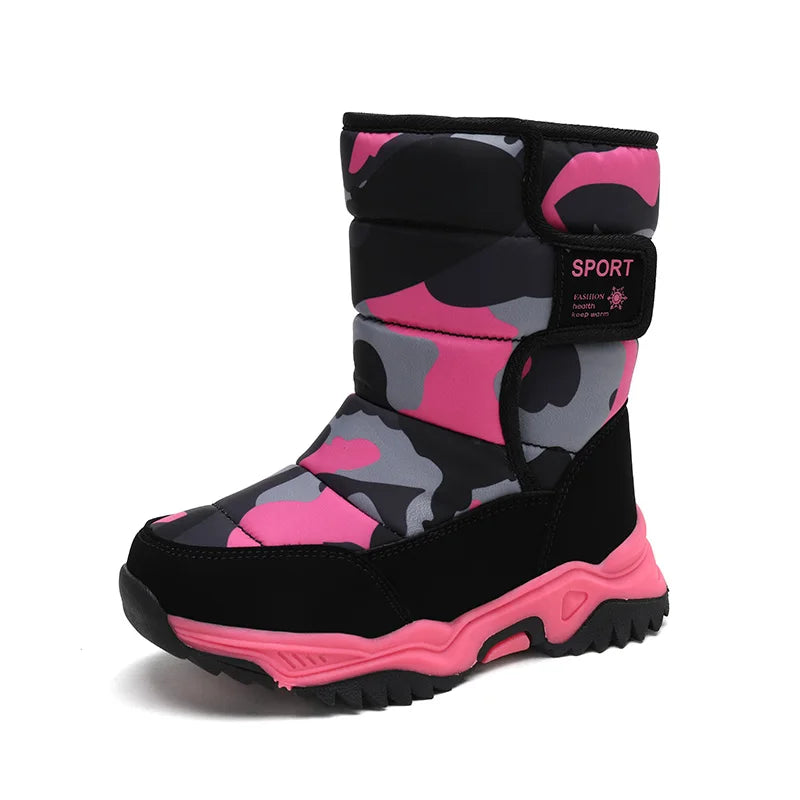 2025 Winter Children Shoes Plush Waterproof Fabric Non-Slip Girl Shoes Rubber Sole Snow Boots Fashion Warm Outdoor Boots