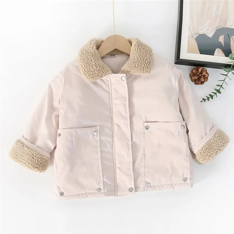Boys Girls Warm Winter Coats Children Casual Padded Jacket Kids Solid Colour Fashion Outerwear Toddler Turndown Collar Clothing