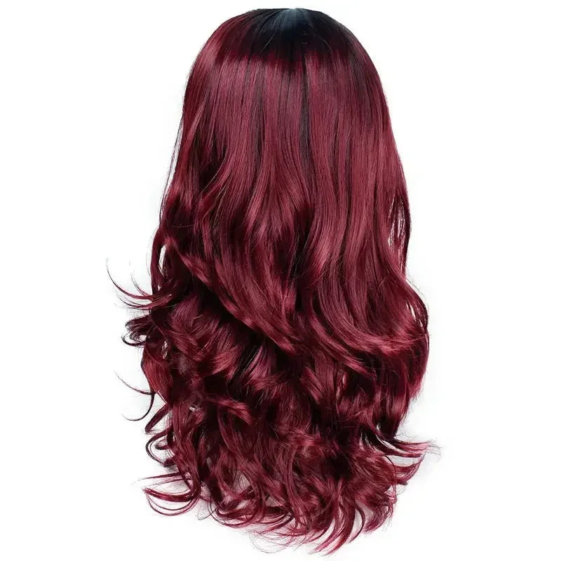 Long Wine Red Wavy Wig for Women 26 Inch Middle Part Curly Wavy Wigs Natural Looking Synthetic Black Wig for Daily Party Use