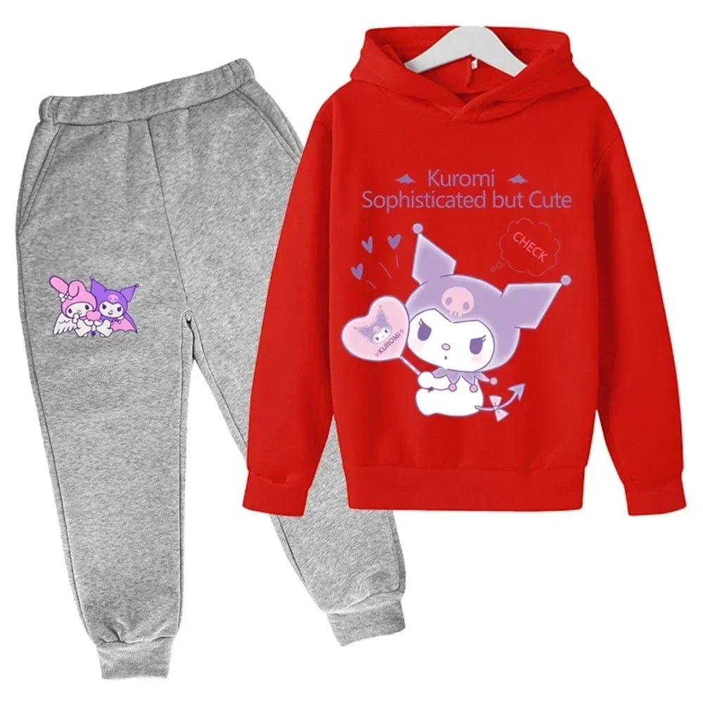 Hello Kitty Casual Funny Children's Tracksuit Boys Kuromi Kids Hoodies Long Pant 2Pcs Sets Baby Girls Kids Suits Sport Tracksuit