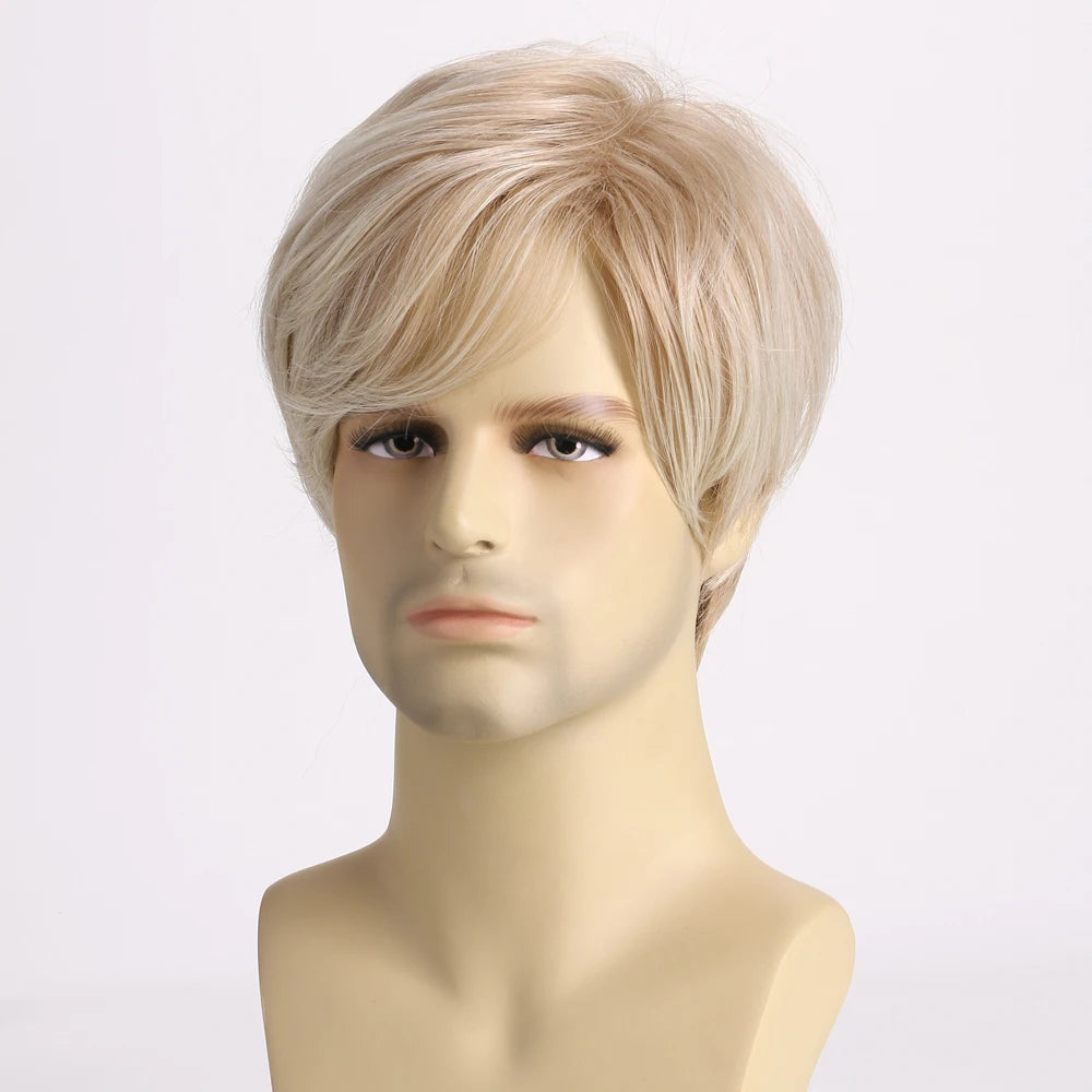 Synthetic Short Curly Wig for Men Blonde Wave Wigs Heat Resistant Fiber For Halloween Party Daily Cosplay Concert