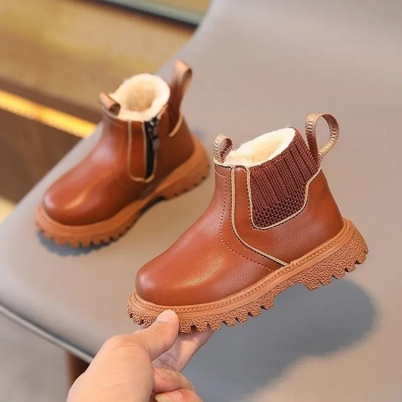 New Winter Children's Shoes 1-10 Years Old Warmer Snow Fashion Kids Boots PU Leather Boots Princess Girls Anti Slip Foot