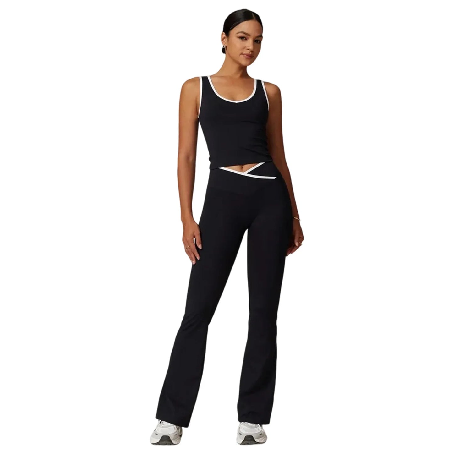 Active Wear Women 2 Piece Pants Set Sport Yoga Fitness Vest Flare Pants Outfits Summer Casual Jogging Two Piece Tracksuit