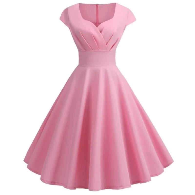 2025 Summer Fashion Dresses for Women Short 1950s Retro Vintage Cocktail Party Swing Dresses Party Red Dress