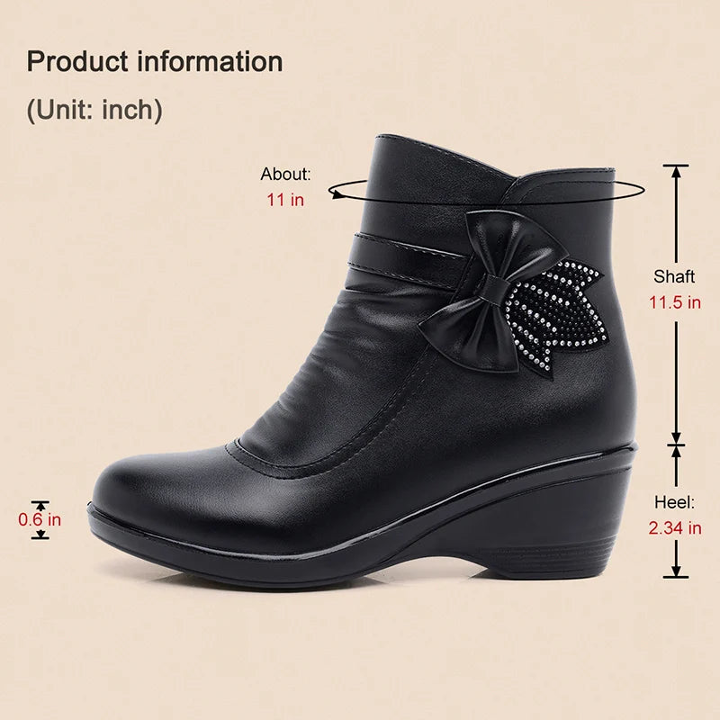 Fashion Winter Women Ankle Boots PU Leather Female Thick Plush Warm Snow Boots Mother Waterproof Non-slip Booties Luxury