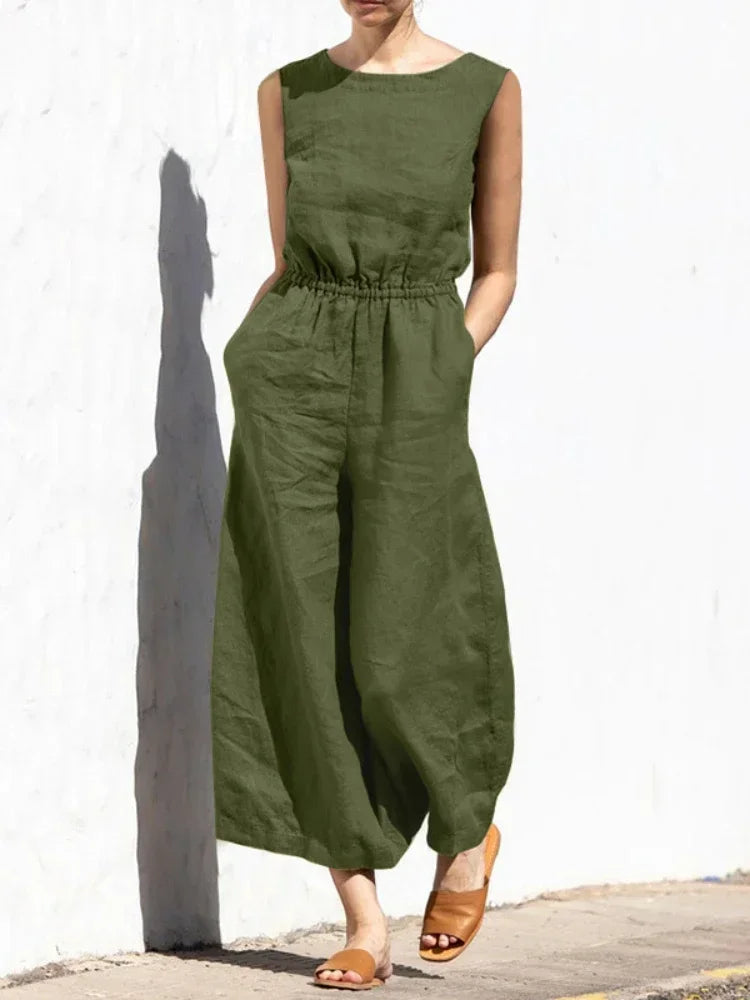 Jumpsuits for Women 2025 Summer Solid Sleeveless Long Jumpsuit Fashion Casual High Waisted Loose Wide Leg Pants Women's Clothing