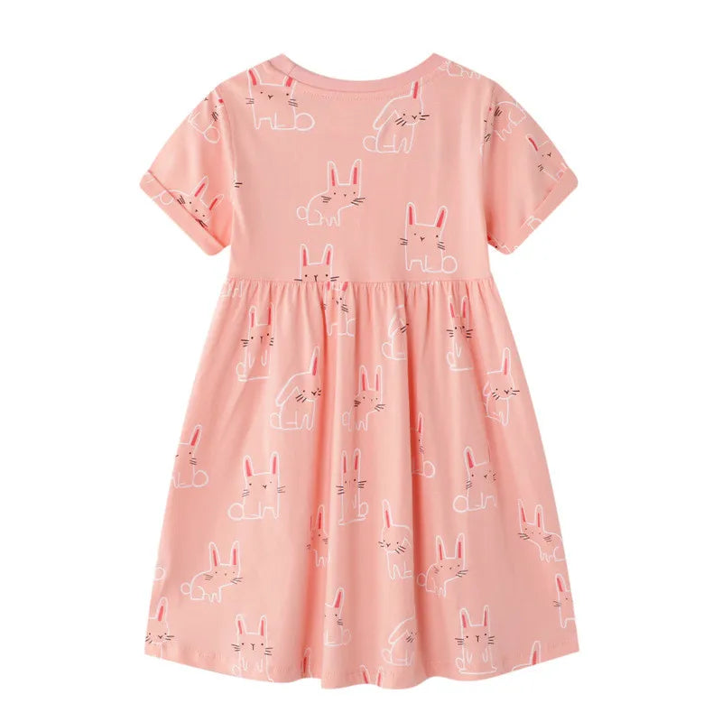 Jumping Meters Summer Princess Girls Dresses Animals Cats Party Birthday Frocks Children's Costume Dots Dress