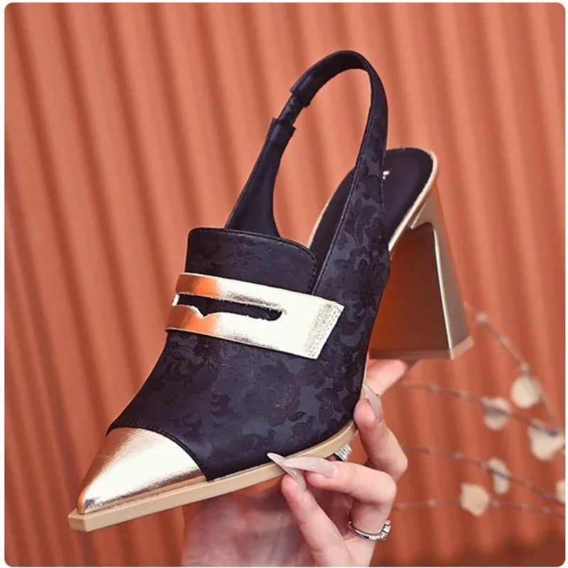 2025 Women Sandals Sexy Pointed Toe High Heels Print Random Shoes Summer Designer Dress Slingback Platform Mujer Zapatos Pumps