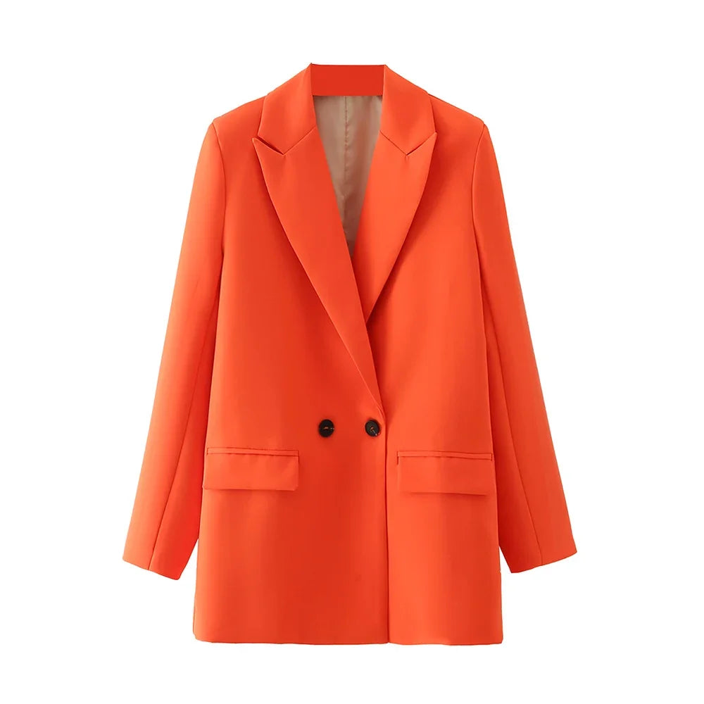 Women Black Blazer 2025 Fashion Office Wear Double Breasted Blazer Coat Vintage Long Sleeve Pockets Female Outerwear Chic Tops