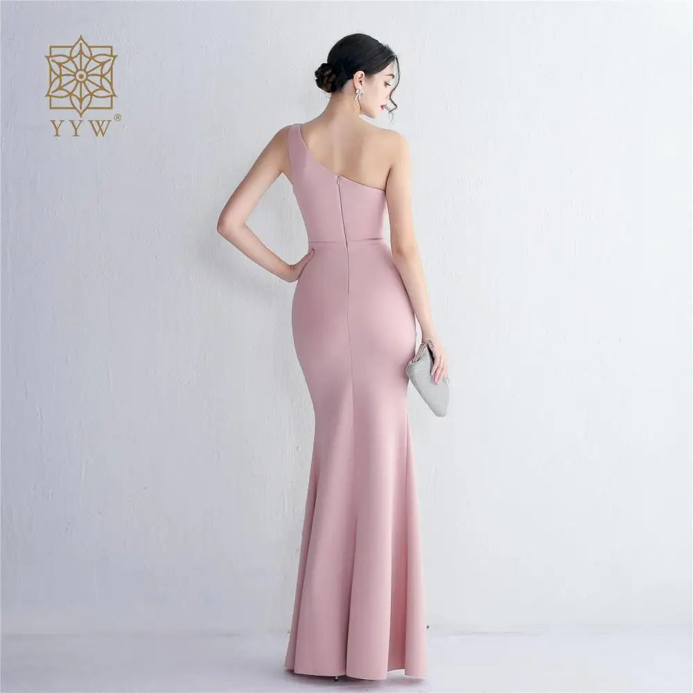 Chic And Elegant Woman Dress Single Shoulder Long Evening Dress Side Slit Hollow Party Dresses For Weddings Bridesmaids 2023